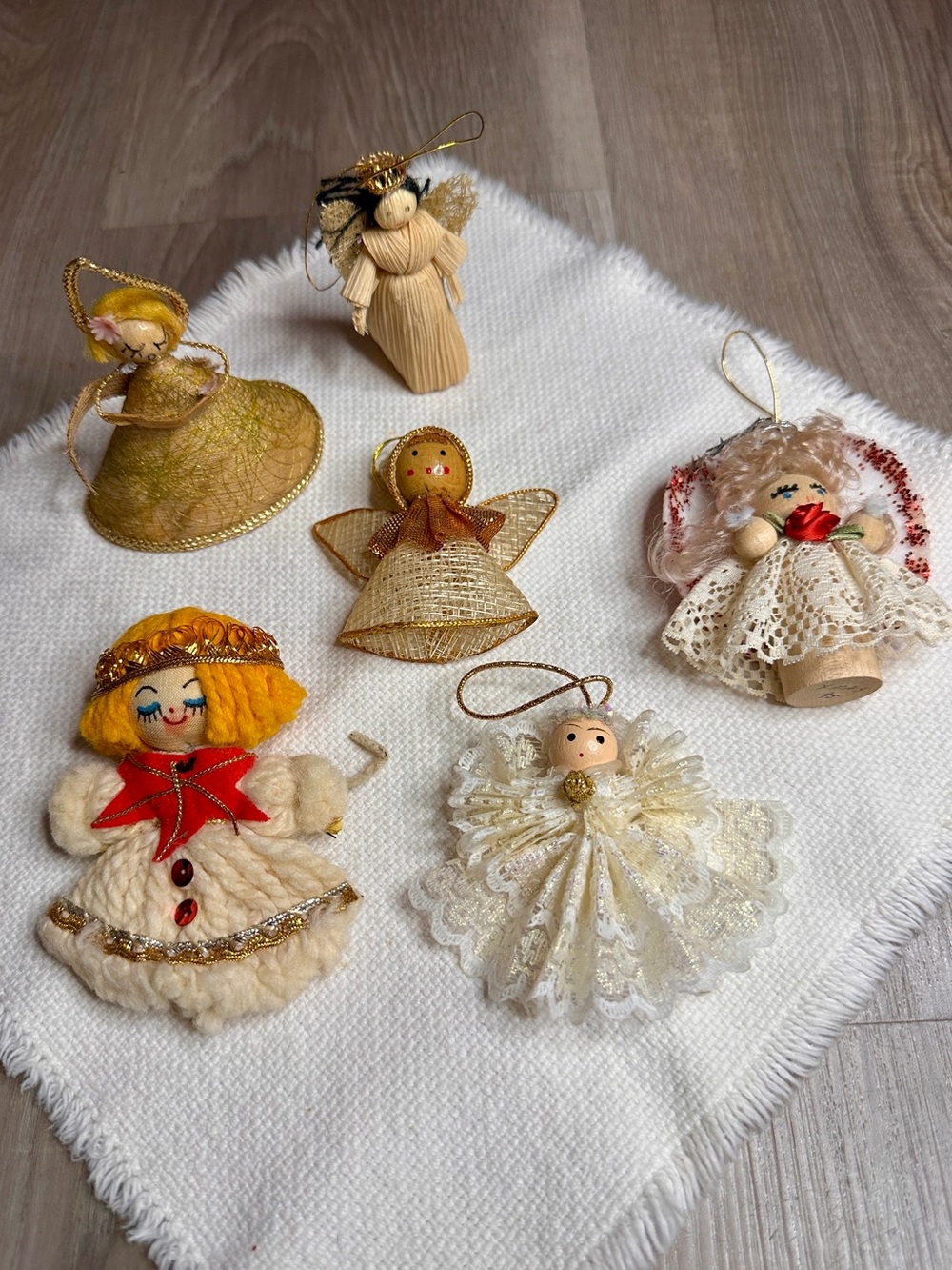 Lot of 6 Vintage Handmade Angel Christmas Ornaments Folk Art Mixed Media
